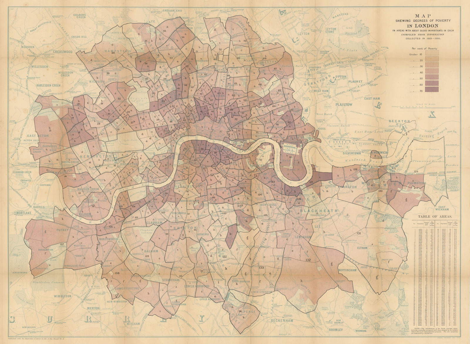 Map shewing degrees of Poverty in London… by Charles Booth 66x90cm 1891